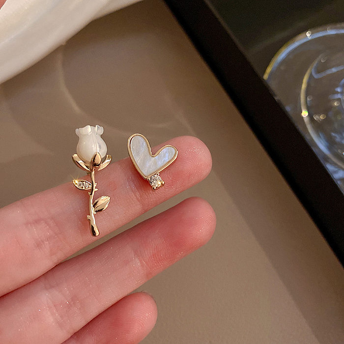 1 Pair Simple Style Flower Copper Enamel Rhinestones Drop Earrings Ear Studs