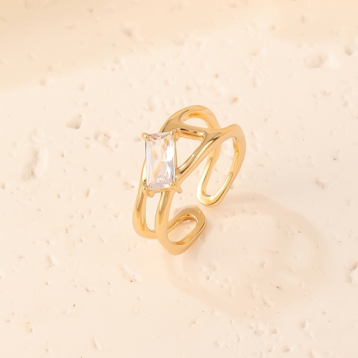 Estilo simples estilo clássico clipe de papel quadrado cobre chapeamento inlay zircão anéis pulseiras