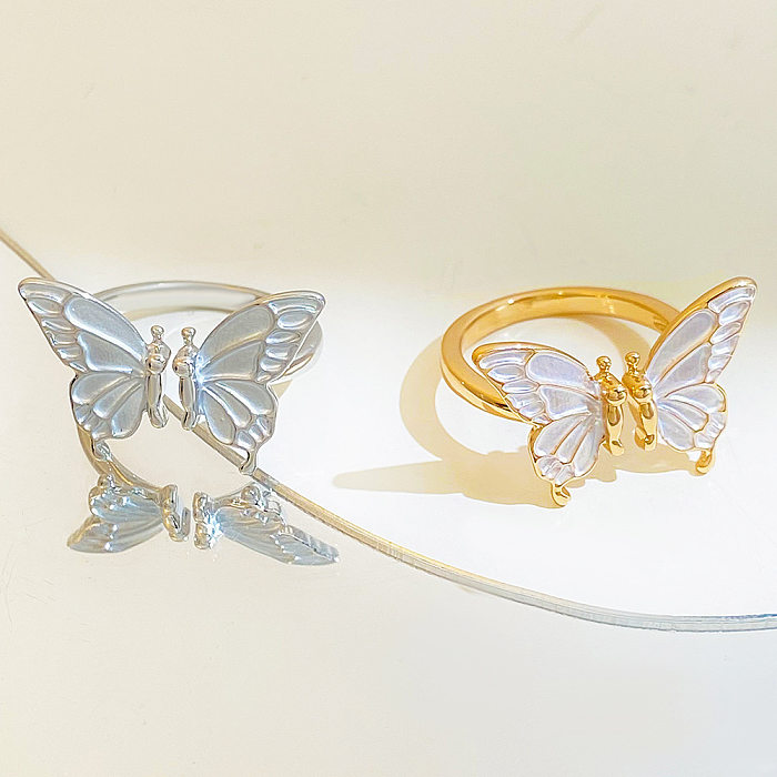 Elegant Sweet Butterfly Copper Enamel 14K Gold Plated Silver Plated Open Rings