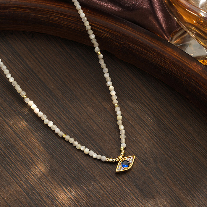 Vintage Style Roman Style Eye Copper 18K Gold Plated Opal Zircon Pendant Necklace In Bulk