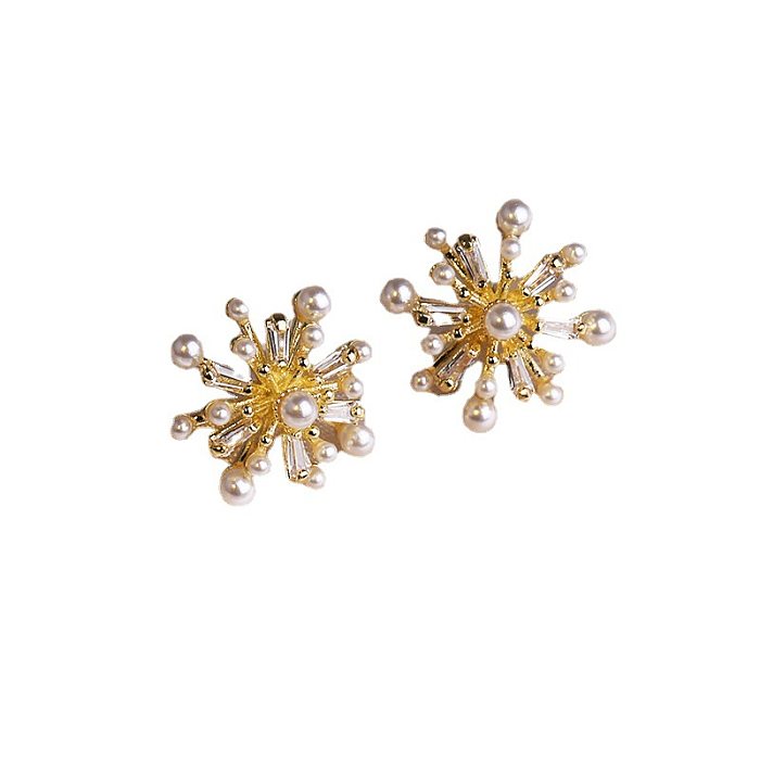 1 Pair INS Style Sweet Flower Copper Plating Inlay Pearl Zircon Ear Clips