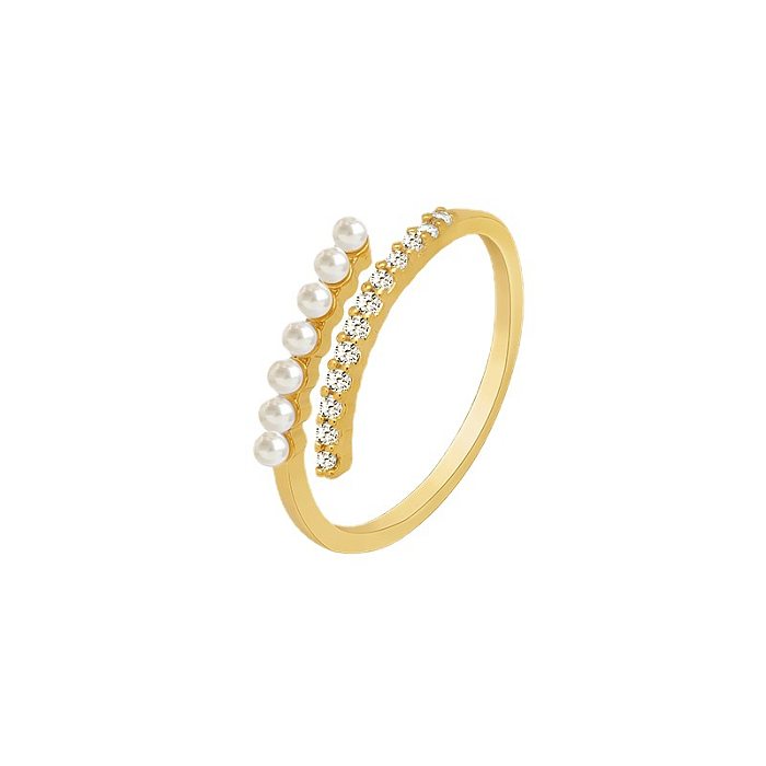 Sweet Simple Style Geometric Copper Plating Inlay Artificial Pearls Zircon Rings
