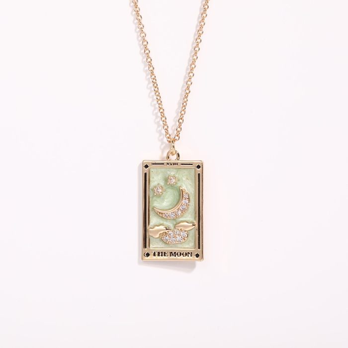 Tarot Card Dripping Oil Sun Moon Star Element Copper Zircon Necklace Female Wholesale
