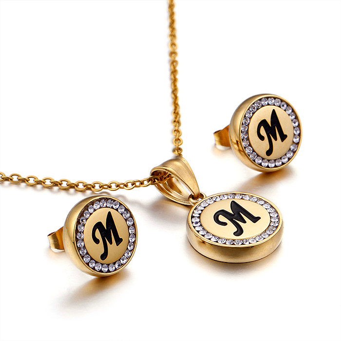 Sweet Letter Stainless Steel Plating 18K Gold Plated Earrings Necklace