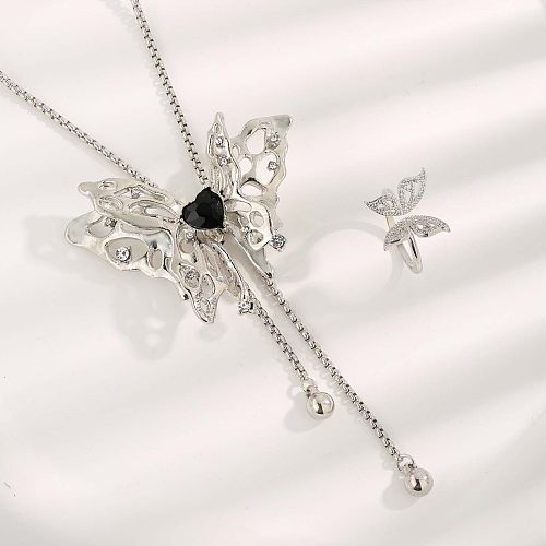 Sweet Butterfly Titanium Steel Plating Silver Plated Rings Necklace
