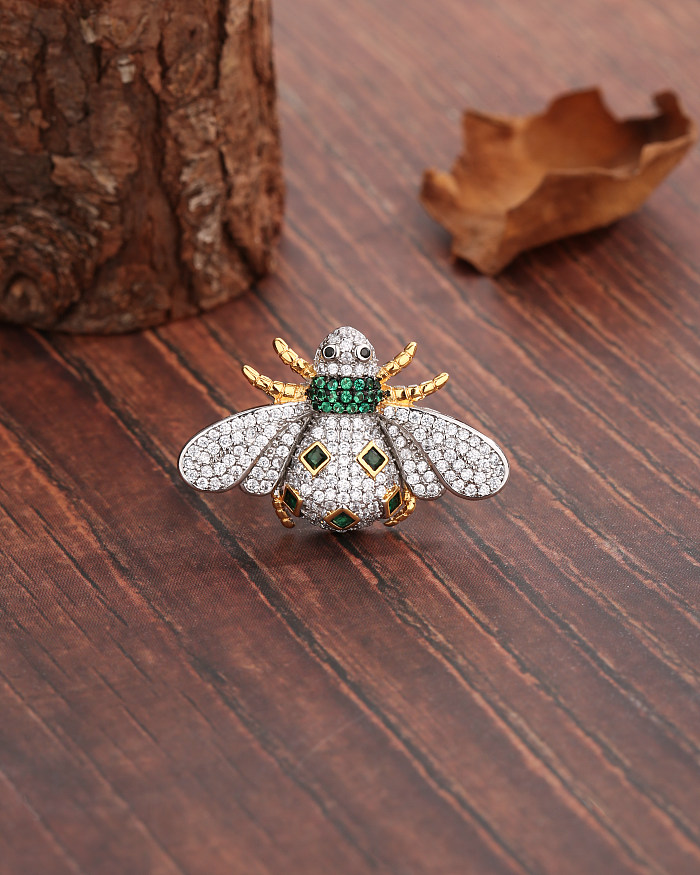 Casual Exaggerated Bee Copper Plating Inlay Zircon 18K Gold Plated Open Ring
