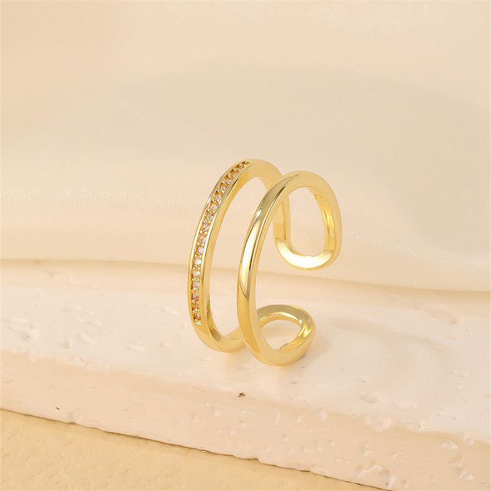 Lässige offene Ringe im Vintage-Stil mit asymmetrischem Kupfer, unregelmäßiger Inlay-Zirkon-Optik