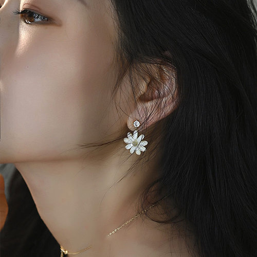 1 Pair IG Style Sweet Flower Plating Inlay Copper Resin Zircon 14K Gold Plated Ear Cuffs