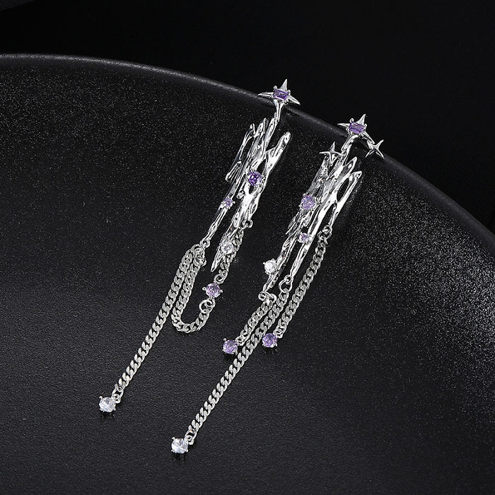 Collar de pendientes de anillos de diamantes de imitación con incrustaciones de cobre de color sólido de estilo simple