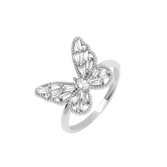 Novo estilo de cobre incrustado zircão borboleta estrela folha anel de abertura
