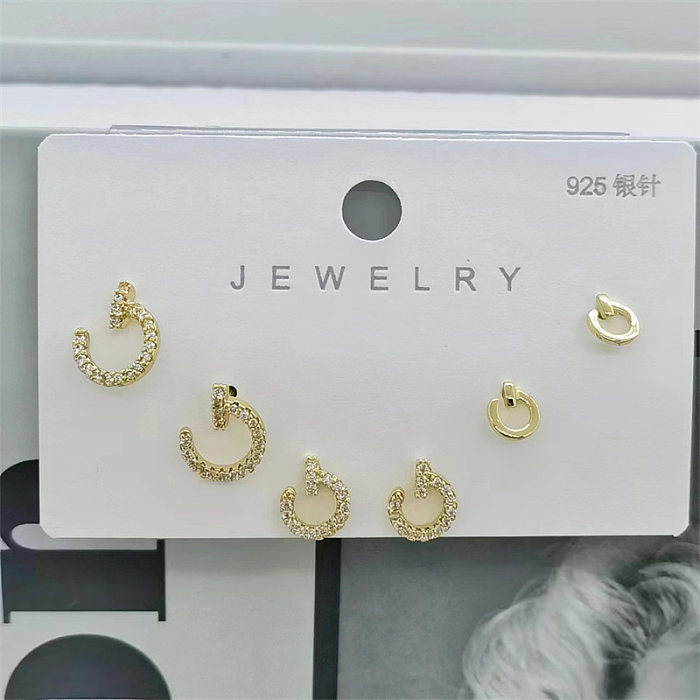 3 Pairs Elegant Simple Style Round Infinity Inlay Copper Zircon Ear Studs