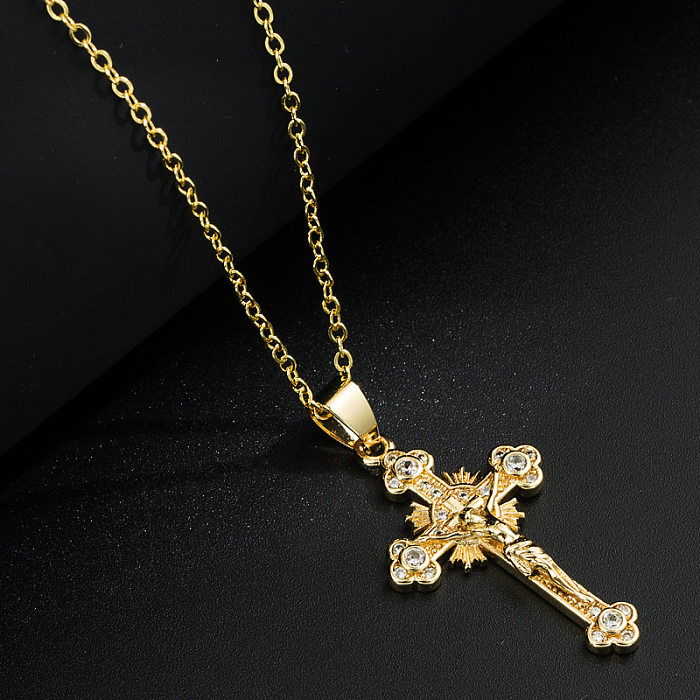 Fashion Gold-Plated Micro Inlaid Zircon Pendant Ornaments Cross Necklace