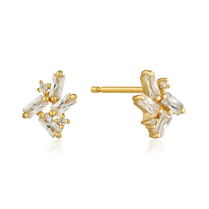 1 par de brincos de orelha com ondas de estilo simples, flor, losango, prata esterlina, cobre, zircão
