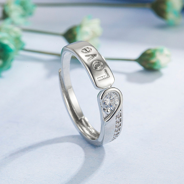 خاتم نحاسي للزوجين على شكل قلب مرصع بالألماس الكوري من الزركون