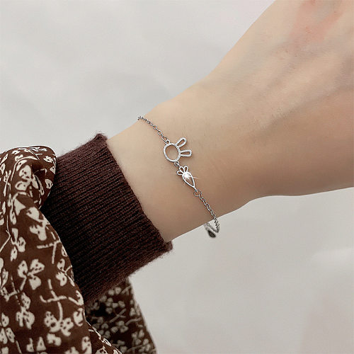 Sweet Simple Style Rabbit Carrot Copper Hollow Out Inlay Zircon Silver Plated Bracelets