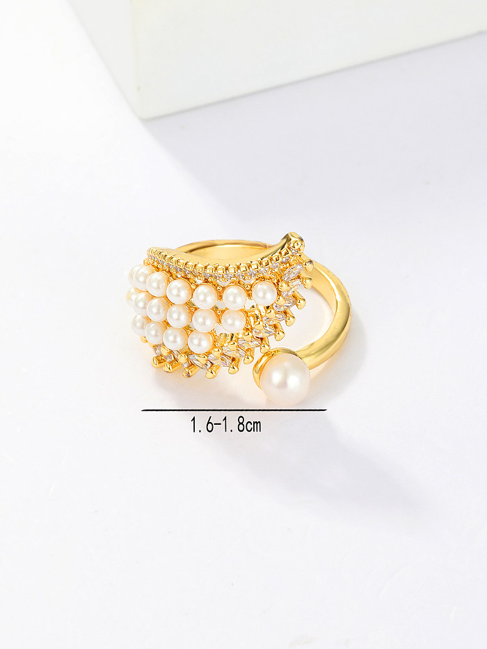 1 Piece Fashion Wings Copper Plating Inlay Artificial Pearls Zircon Open Ring