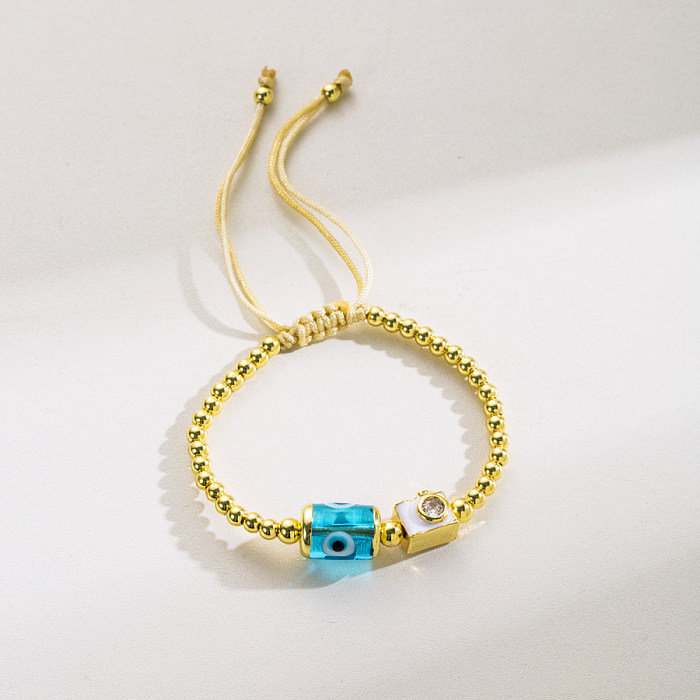 1 Piece Fashion Devil'S Eye Rope Copper Beaded Enamel Inlay Artificial Diamond Bracelets