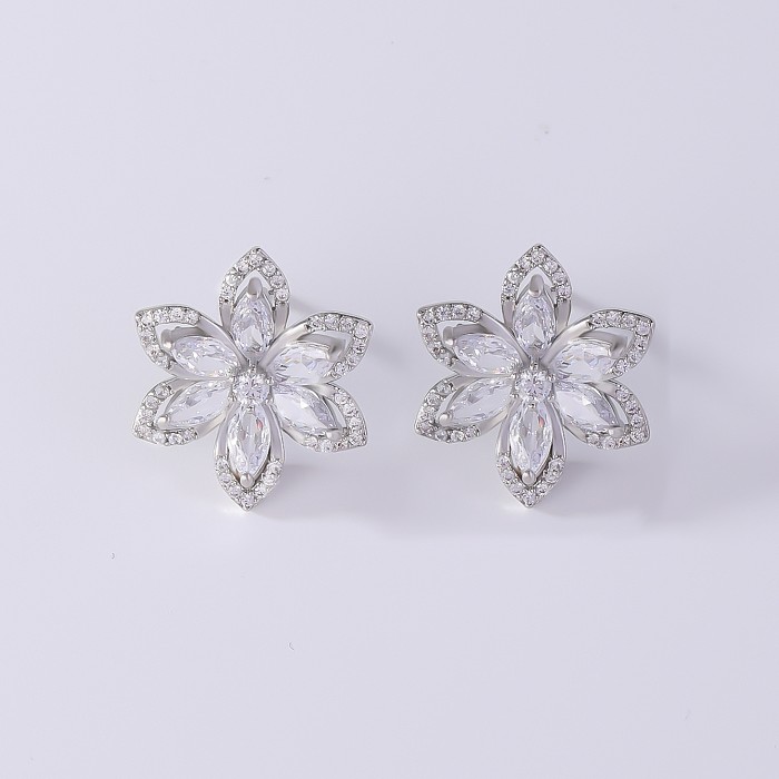 1 Pair Casual Simple Style Shiny Star Flower Inlay Copper Zircon Ear Studs