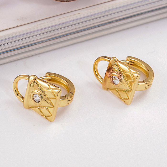 1 Pair Casual Simple Style Round Lock Plating Inlay Copper Zircon 18K Gold Plated Earrings