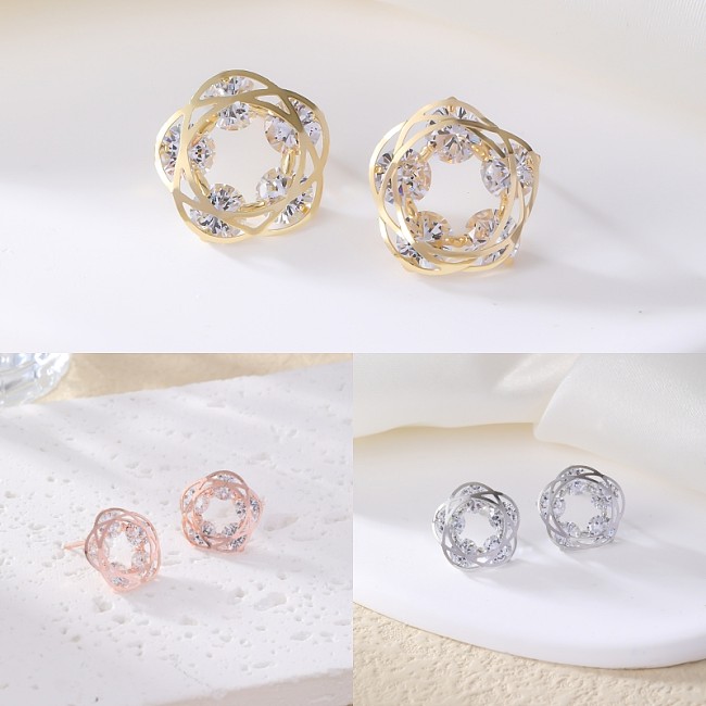1 Pair Simple Style Pentagram Plating Hollow Out Inlay Copper Zircon Ear Studs