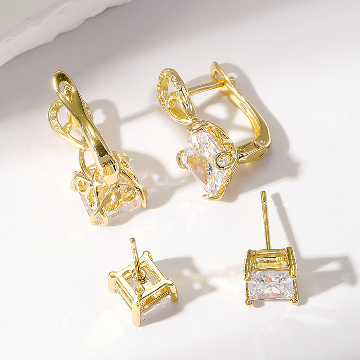 2 Pairs Simple Style Square Inlay Copper Zircon Ear Studs