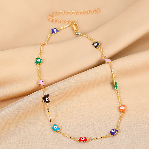 Casual Simple Style Cross Eye Butterfly Copper Enamel Plating Inlay Zircon Gold Plated Necklace