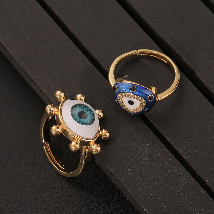 Moda vintage geométrico olho cobre incrustado zircão anel jóias por atacado