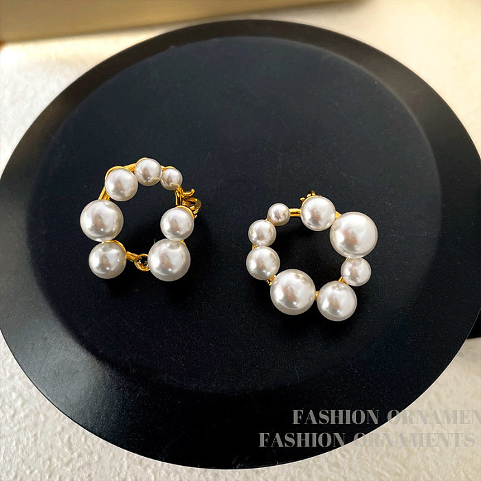 1 Pair Casual Round Copper Plating Inlay Pearl Earrings