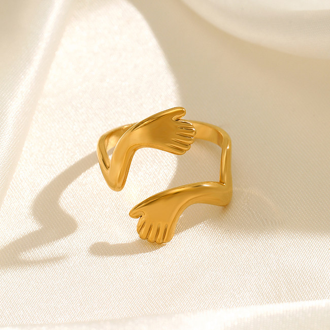 Anéis abertos banhados a ouro 18K de aço inoxidável da mão ocasional de Streetwear