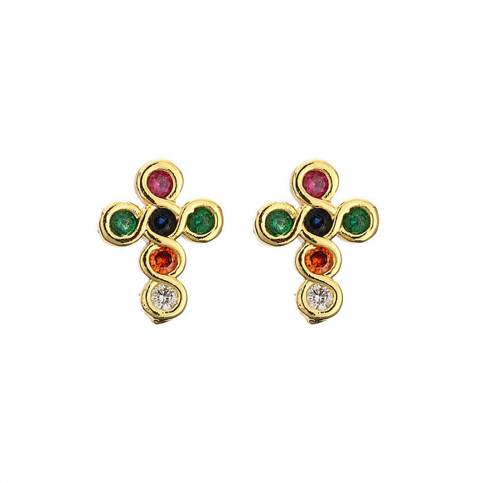 1 Pair Elegant Streetwear Cross Plating Inlay Copper Zircon Gold Plated Ear Studs