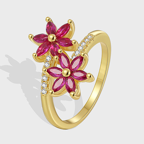 Commute Flower Copper Plating Inlay Zircon Rings