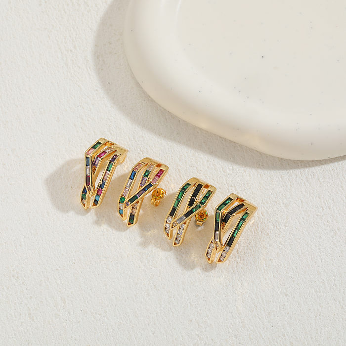 1 par de brincos banhados a ouro 14K com revestimento em bloco de cores elegantes e cobre zircão