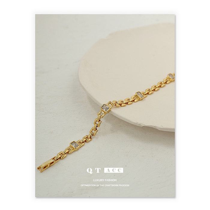 Basic Geometric Copper Plating Inlay Zircon 18K Gold Plated Bracelets