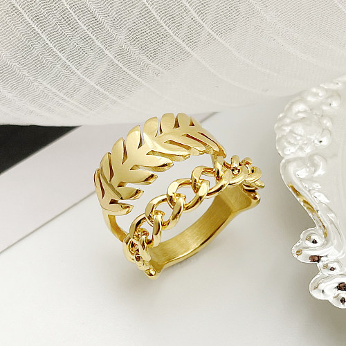Vergoldeter breiter Bandring aus Edelstahl im modernen Stil mit Blättern in Großpackung