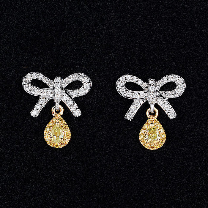 1 Pair Sweet Water Droplets Bow Knot Plating Inlay Copper Zircon Drop Earrings