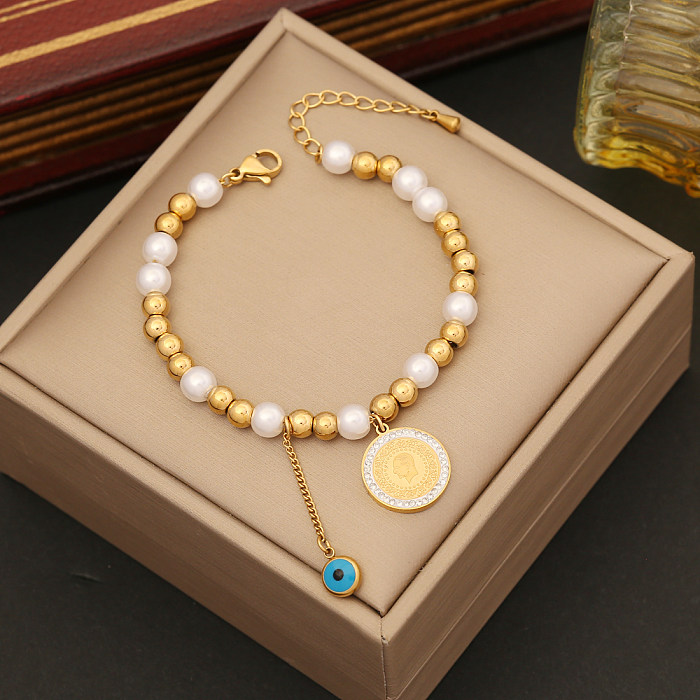 Elegant Simple Style Commute Round Stainless Steel Imitation Pearl Plating Bracelets Earrings Necklace