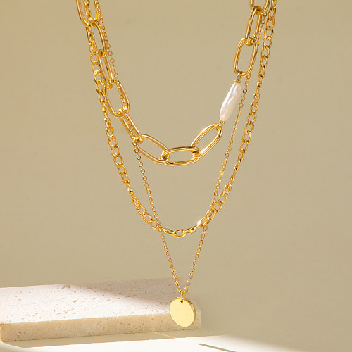 Retro-Klassiker-Stil, römischer Stil, geometrische Nachahmung von Perlen, Kupferbeschichtung, mehrschichtige Halsketten