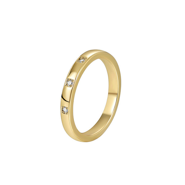 Schlichter Stil, runde Verkupferung, Inlay, Zirkon, 18 Karat vergoldete Ringe