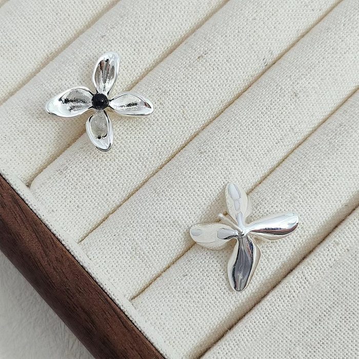 1 Pair Simple Style Flower Inlay Copper Agate Ear Studs