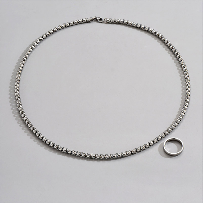Ensemble de 2 pièces avec anneaux plaqués en acier inoxydable, couleur unie, collier à la mode