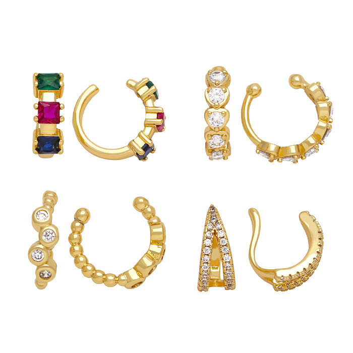 1 Pair Simple Style C Shape Irregular Plating Inlay Copper Zircon 18K Gold Plated Ear Clips