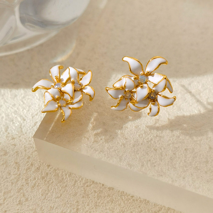 1 Pair Simple Style Flower Copper Plating Earrings