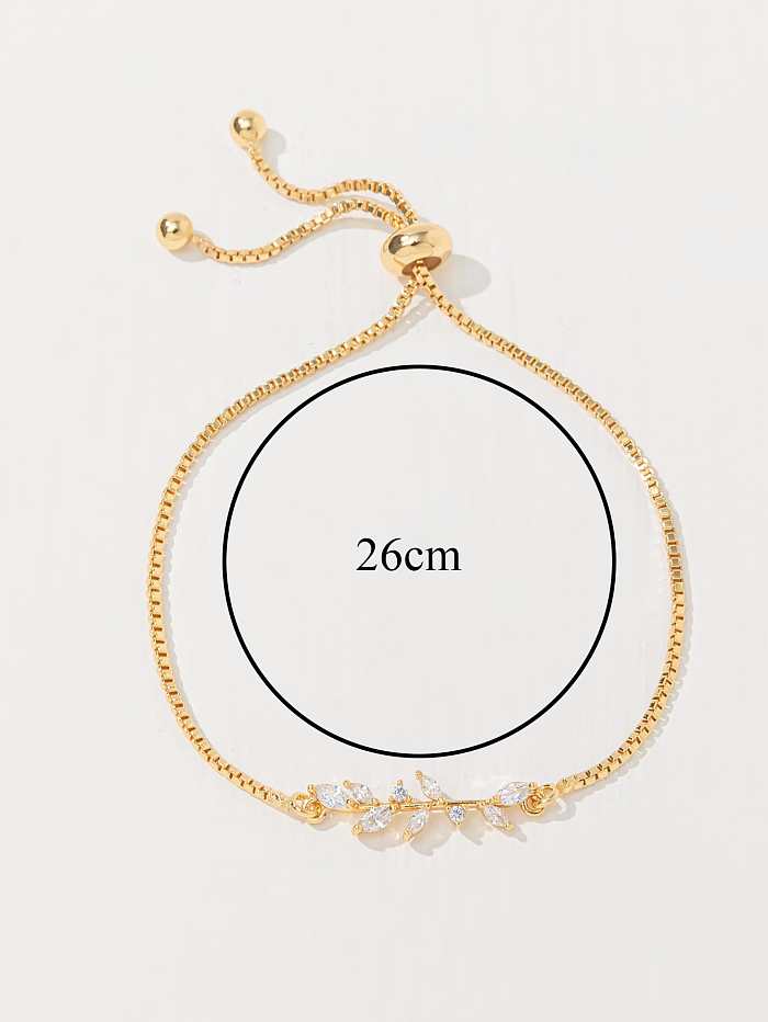Elegant Romantic Sweet Leaf Copper Plating Inlay Zircon 18K Gold Plated Bracelets