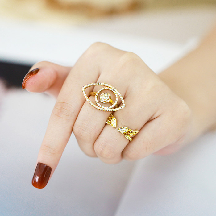 IG Style Korean Style Devil'S Eye Copper Plating Inlay Zircon 18K Gold Plated Open Rings