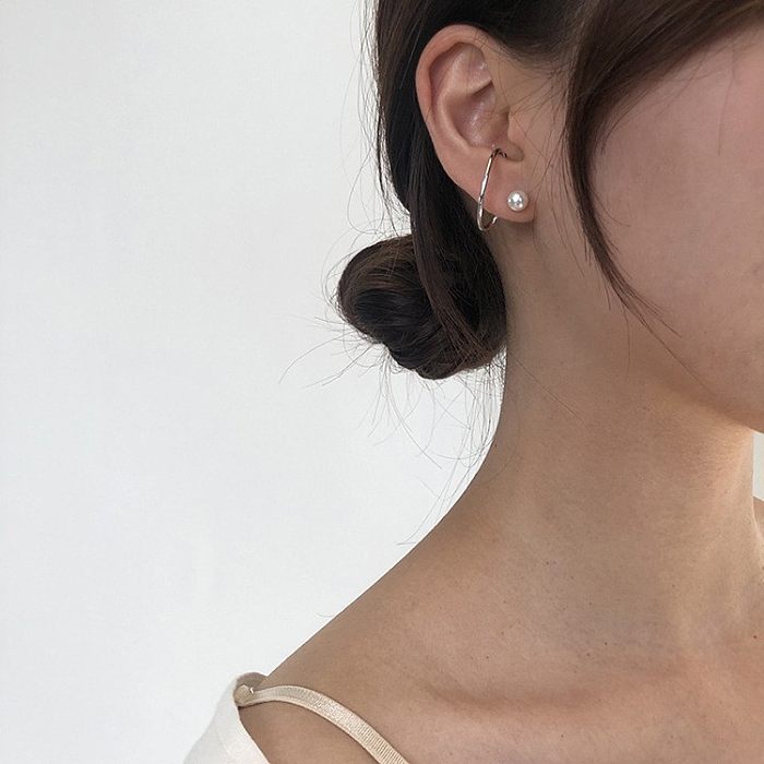 1 Pair Elegant Geometric Inlay Copper Artificial Pearls Ear Studs