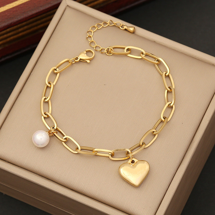 Fashion Heart Shape Stainless Steel Pearl Plating Bracelets Earrings Necklace