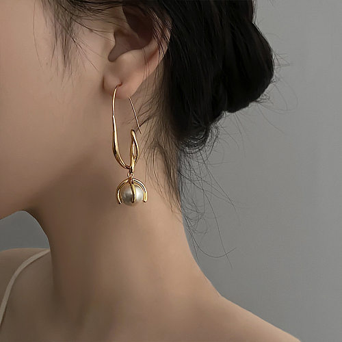 1 Pair Elegant Geometric Copper Inlay Pearl Zircon Drop Earrings