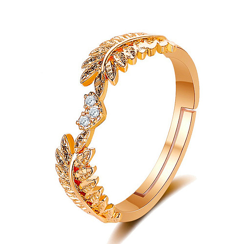 Coreano novo doce anel de folha aberta luz luxo ramo de oliveira anel jóias por atacado