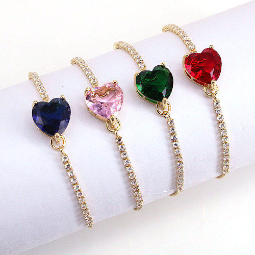 Bracelets en cuivre en forme de coeur de style simple Bracelets en cuivre zircon plaqué or 1 pièce