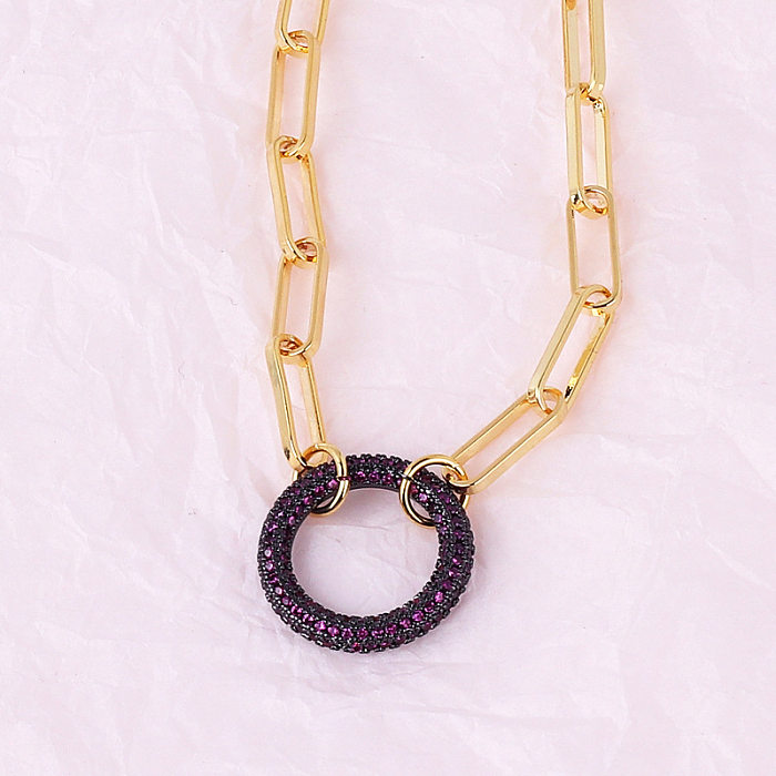 Einfacher Stil, einfarbig, Kupfer-Inlay, Zirkon-Armband-Halskette für Damen